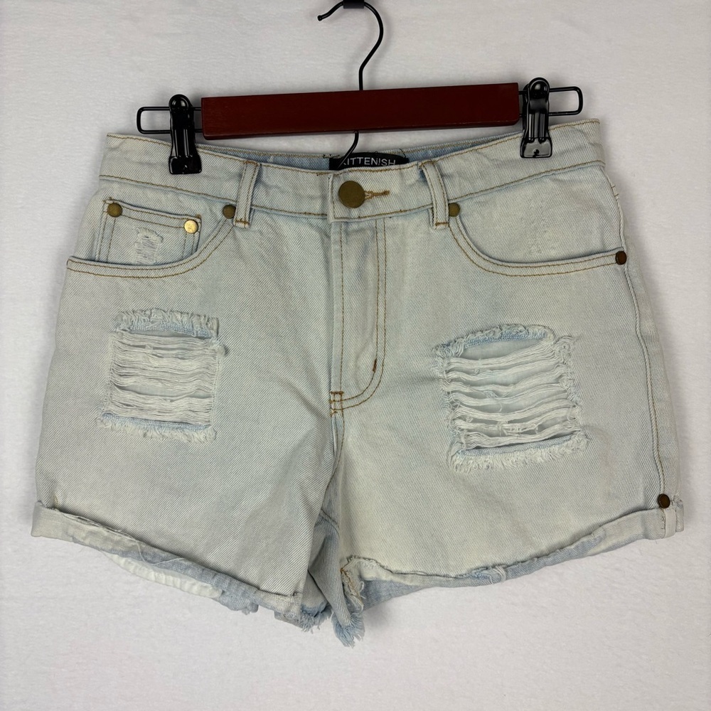 Kittenish Light Blue Distressed Jean Shorts Frayed Hem